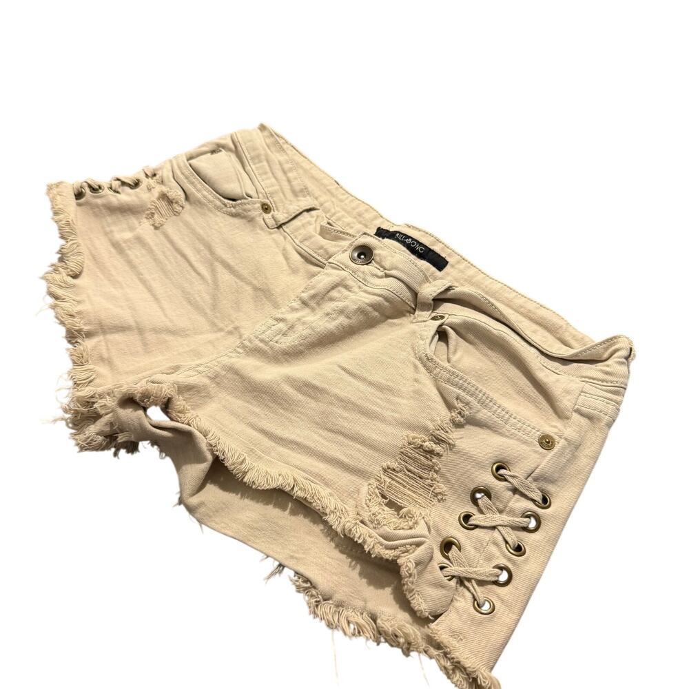 Cute Billabong Lite Hearted White Distressed Frayed Denim Cutoff Shorts Size 28